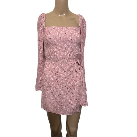 Reformation Pink Floral Square Neck Mini Dress Cottagecore Romantic Size S - Picture 8 of 9